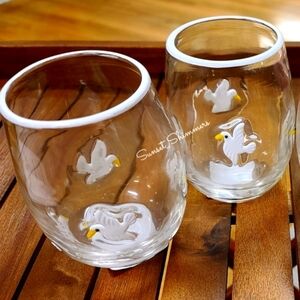 2 Piece Set Icon Lampwork Seagull Breakfast Glasses Drink Glasses New